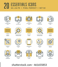 Line icons set. Trendy Modern Flat thin linear stroke vector Essentials Objects concept. For website graphics, Mobile Apps, Infographics design, Brochures. Outline pictogram pack.