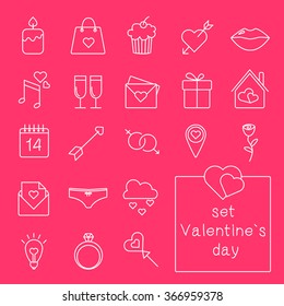 Line icons set. Valentine`s day. Vector