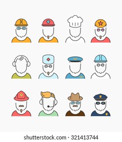 Line icons set. Various people profession, professional human occupation. Vector icons collection concept.