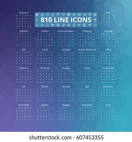 Line icons set. Vector illustration. Geometric background.