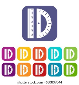 Line icons set vector illustration in flat style in colors red, blue, green, and other