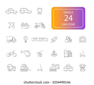 Line icons set. Vehicle pack. Vector illustration