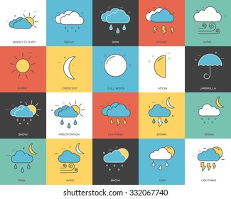 Line icons set of weater collection concept. Modern vector pictogram with flat design elements design. 