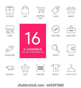 Line Icons Set for Web and Mobile Apps - E-Commerce, Shopping