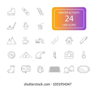 Line icons set. Winter Activity pack. Vector illustration	