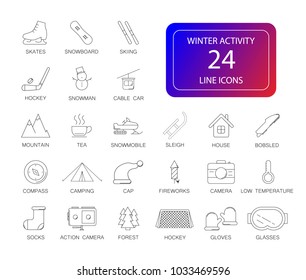 Line icons set. Winter Activity pack. Vector illustration	