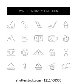 Line icons set. Winter activity pack. Vector illustration