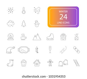 Line icons set. Winter pack. Vector illustration	