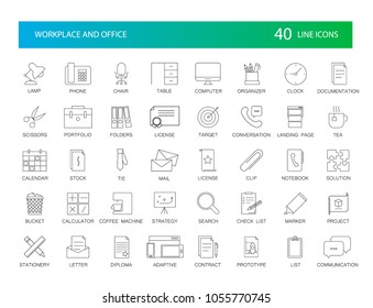 Line icons set. Workplace nad Office pack. Vector Illustration	