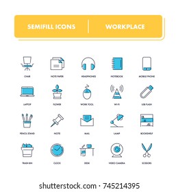 Line icons set. Workplace pack. Vector illustration for office or freelance work