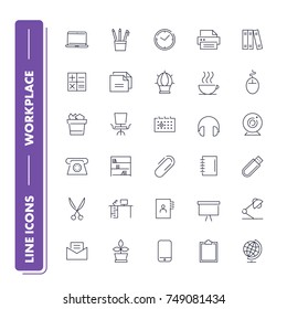 Line icons set. Workplace pack. Vector illustration.