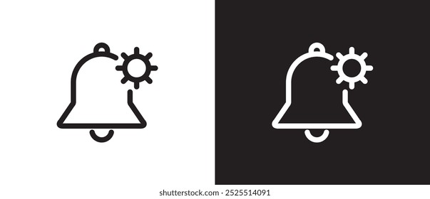 Line icons of Setting notification, Alarm symbol, incoming message symbol, Subscription alert bell, reminder. Notification icon vector illustration on black and white background. Editable strokes.