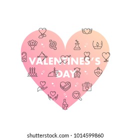 Line icons in shape. Valentine’s day pack. Vector illustration for romantic holidays 
