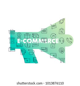 Line icons in shape. E-commerce pack. Vector illustration for internet and online work 