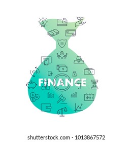Line icons in shape. Finance pack. Vector illustration with money for banking, investment  and transactions