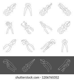 Line Icons - Sixteen different types of pliers