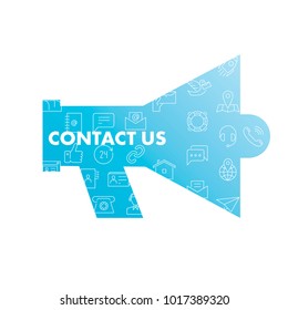 Line icons in speaker shape. Contact Us pack. Vector illustration with elements for communication
