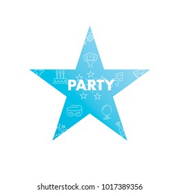  Line icons in star shape. Party pack. Vector illustration for fun and happy event, holidays and leisure