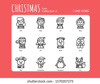Line Icons Style. Christmas Avatar for web design. Vector 256x256 Pixel Perfect.