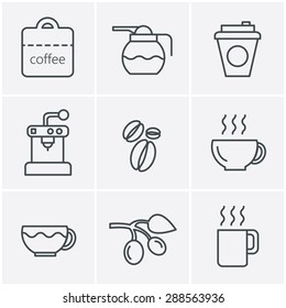 Line Icons Style Coffee icons with White Background