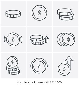 Line Icons Style Coins Icons Set, Vector Design