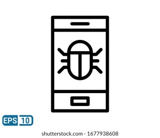 Line Icons Style. Hacker Cyber crime attack Mobile Bug for web design, ui, ux, mobile web, ads, magazine, book, poster. Vector Pixel Perfect. EPS 10