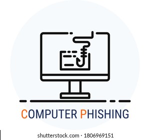 Line Icons Style. Hacker Cyber crime attack Computer Phishing for web design. Vector Pixel Perfect