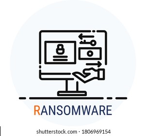 Line Icons Style. Hacker Cyber crime attack Ransomware for web design. Vector Pixel Perfect