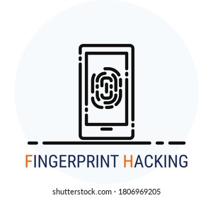 Line Icons Style. Hacker Cyber crime attack Fingerprint Hacking for web design. Vector Pixel Perfect