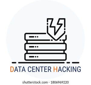 Line Icons Style. Hacker Cyber crime attack Data Center Hacking for web design. Vector Pixel Perfect