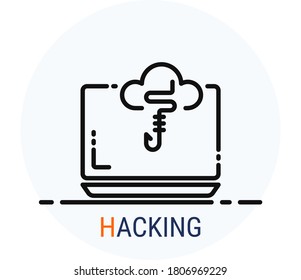 Line Icons Style. Hacker Cyber crime attack Hacking for web design. Vector Pixel Perfect