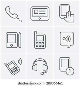 Line Icons Style vector black phone icons set on gray