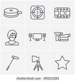 Line Icons Style vector black movie icon set on gray