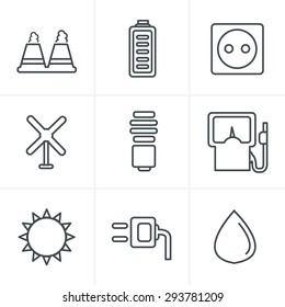Line Icons Style  vector black eco energy icons set on gray