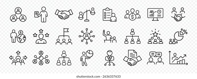 Line Icons of Team Collaboration, Strategy, Finance, Human Resources and Business Planning