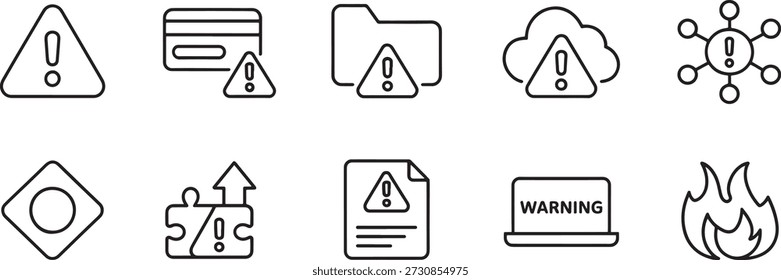 Iconos de línea de varias señales de advertencia y símbolos