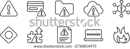Line icons of various warning signs and symbols