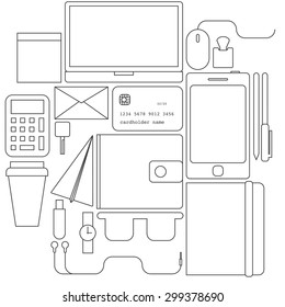 line icons vector collection of business and office items, things and equipment.
