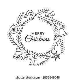 Line icons wreath circle for Christmas and New Year. Editable outline symbol. Vector illustration