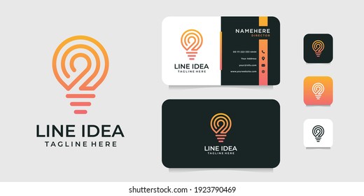 Line idea with bulb lamp logo design with business card design vector. Logo can be used for icon, brand, identity, creative, modern, gradient, and company purpose