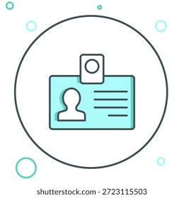 Icono de insignia de Identificación de línea aislado sobre fondo blanco. Se puede utilizar para la presentación, identidad de la empresa, publicidad. Concepto de contorno colorido. Vector