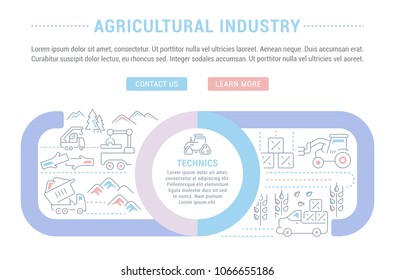 Line illustration of agricultural industry. Concept for web banners and printed materials. Template with buttons for website banner and landing page.