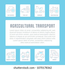 Line illustration of agricultural transport. Concept for web banners and printed materials. Template for website banner and landing page.