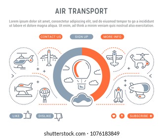 Line illustration of air transport. Concept for web banners and printed materials. Template with buttons for website banner and landing page.