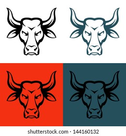 Line Illustration Of An Angry Bull Or Cow Head, Suitable As A Mascot, Tattoo Design Or Company Identity.