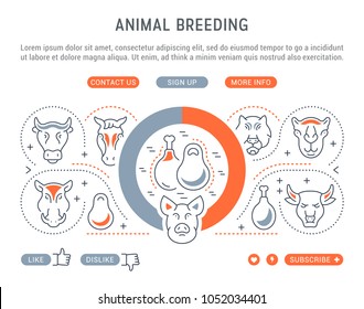 Line illustration of animal breeding. Concept for web banners and printed materials. Template with buttons for website banner and landing page.