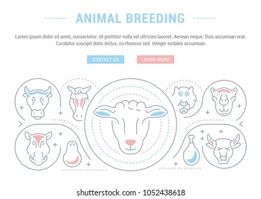 Line illustration of animal breeding. Concept for web banners and printed materials. Template with buttons for website banner and landing page.