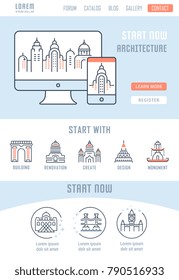 Line illustration of architecture. Concept for web banners and printed materials. Template with buttons for website banner and landing page.