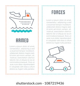 Line illustration of armed forces. Concept for web banners and printed materials. Template for website banner and landing page.