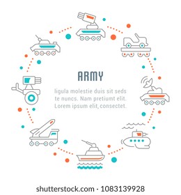 Line illustration of army. Concept for web banners and printed materials. Template for website banner and landing page.